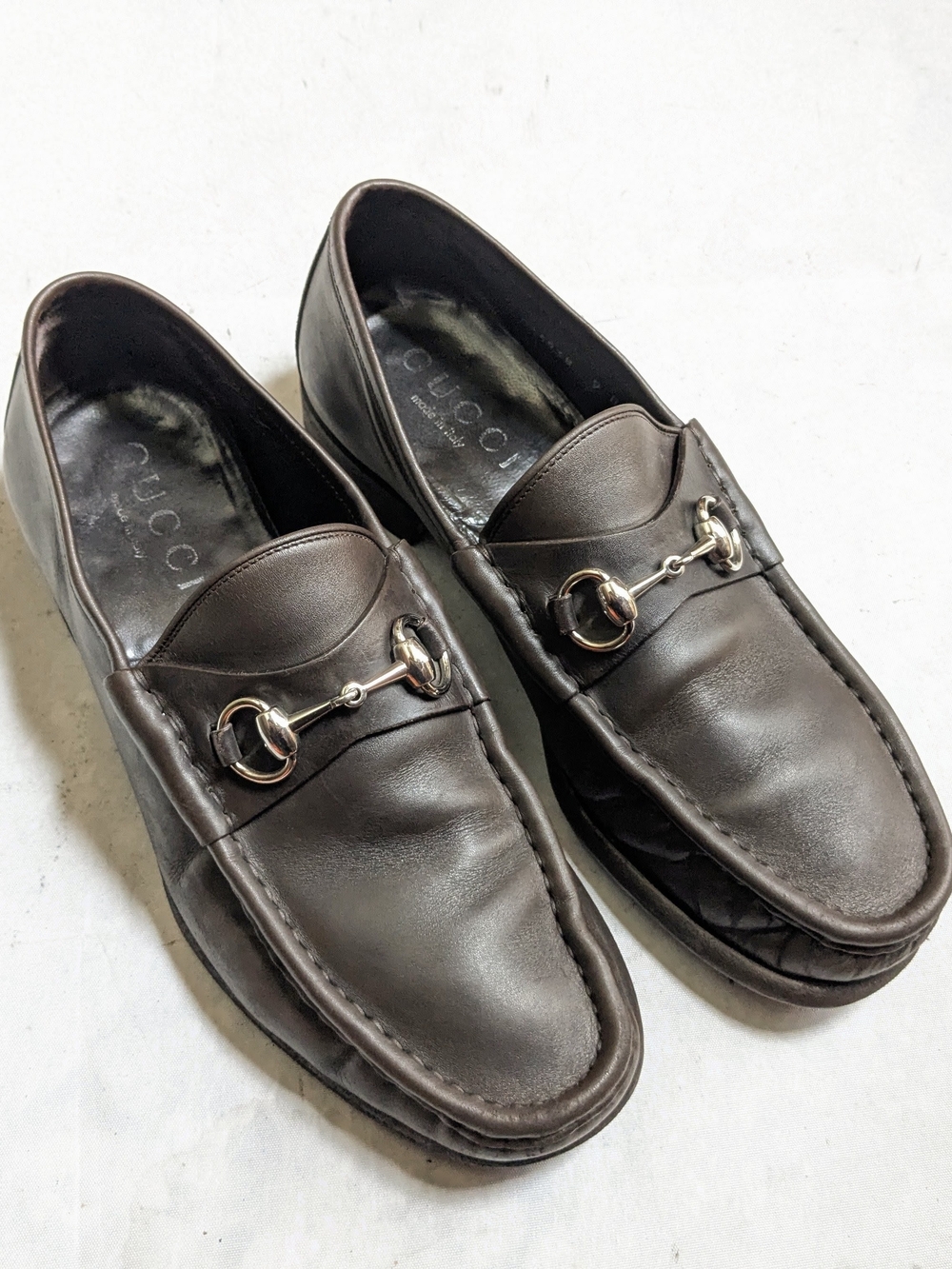 Gucci Brown Leather Horsebit Loafers - Men 9 D Slip Ons
